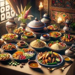 Realistic stock image of Pakistani dishes served